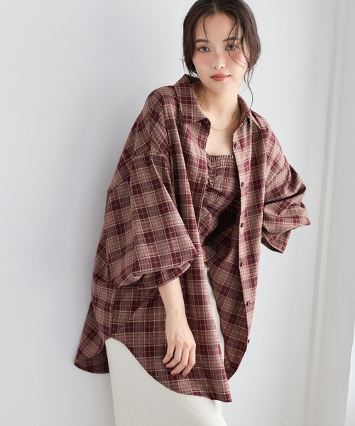 mysty woman(ミスティウーマン)の「2Pチェック柄シャツ長袖 1055370(シャツ/ブラウス・レディース・ベージュ/ワインレッド/ブラック・FREE)」の12枚目の写真