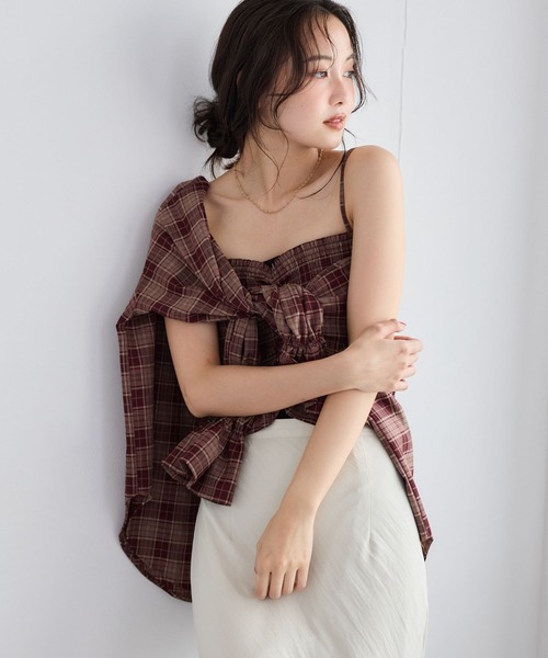 mysty woman(ミスティウーマン)の「2Pチェック柄シャツ長袖 1055370(シャツ/ブラウス・レディース・ベージュ/ワインレッド/ブラック・FREE)」の14枚目の写真