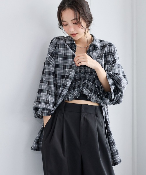 mysty woman(ミスティウーマン)の「2Pチェック柄シャツ長袖 1055370(シャツ/ブラウス・レディース・ベージュ/ワインレッド/ブラック・FREE)」の19枚目の写真