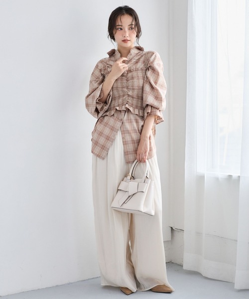 mysty woman(ミスティウーマン)の「2Pチェック柄シャツ長袖 1055370(シャツ/ブラウス・レディース・ベージュ/ワインレッド/ブラック・FREE)」の20枚目の写真