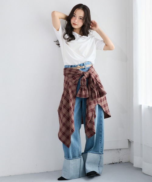 mysty woman(ミスティウーマン)の「2Pチェック柄シャツ長袖 1055370(シャツ/ブラウス・レディース・ベージュ/ワインレッド/ブラック・FREE)」の15枚目の写真