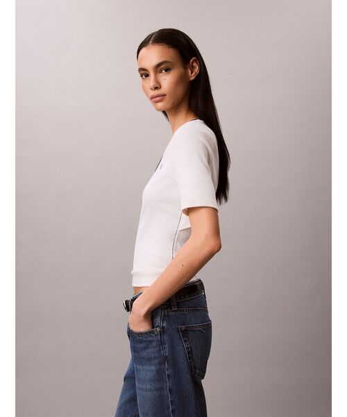 Calvin Klein（カルバン・クライン）の「Tシャツ - ショートスリーブ2X2リブスクープネックTシャツ（Tシャツ/カットソー・レディース・ホワイト・M/S）」の3枚目の写真