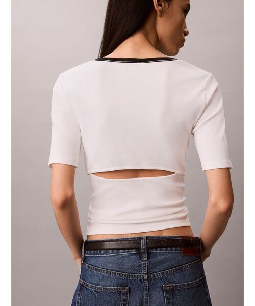 Calvin Klein（カルバン・クライン）の「Tシャツ - ショートスリーブ2X2リブスクープネックTシャツ（Tシャツ/カットソー・レディース・ホワイト・M/S）」の4枚目の写真