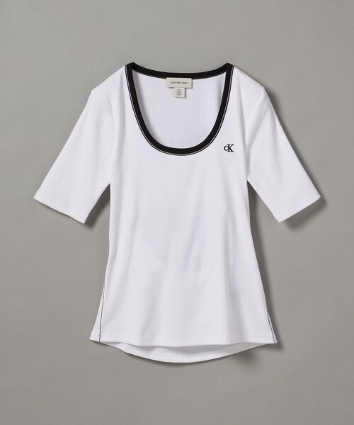 Calvin Klein（カルバン・クライン）の「Tシャツ - ショートスリーブ2X2リブスクープネックTシャツ（Tシャツ/カットソー・レディース・ホワイト・M/S）」の6枚目の写真