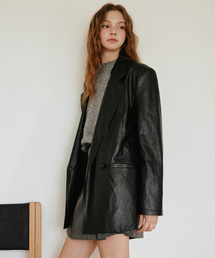 LEFTSEOUL（レフトソウル）の「シンセティックレザーオーバーサイズジャケット[ブラック]（ライダースジャケット）」