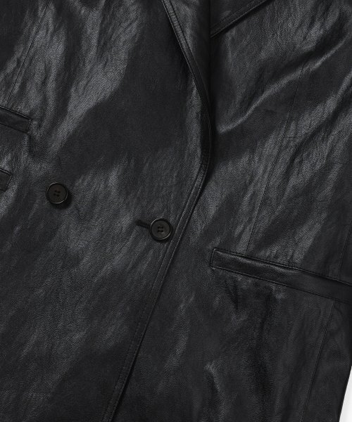 LEFTSEOUL（レフトソウル）の「シンセティックレザーオーバーサイズジャケット[ブラック]（ライダースジャケット・レディース・その他・FREE）」の4枚目の写真