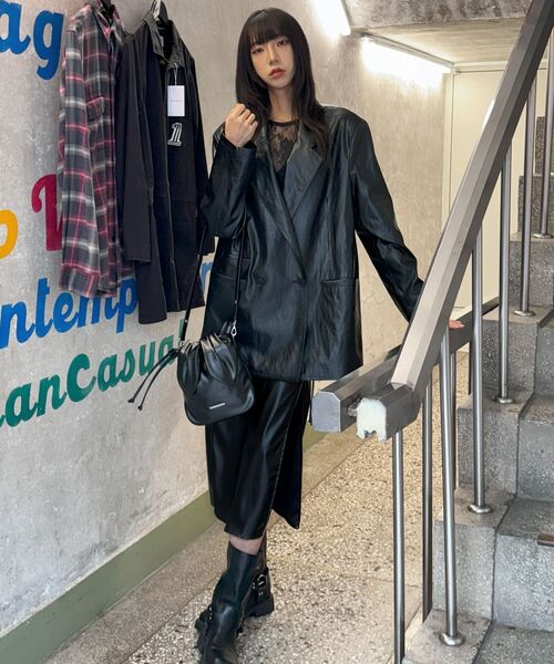 LEFTSEOUL（レフトソウル）の「シンセティックレザーオーバーサイズジャケット[ブラック]（ライダースジャケット・レディース・その他・FREE）」の7枚目の写真