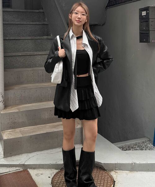 LEFTSEOUL（レフトソウル）の「シンセティックレザーオーバーサイズジャケット[ブラック]（ライダースジャケット・レディース・その他・FREE）」の8枚目の写真