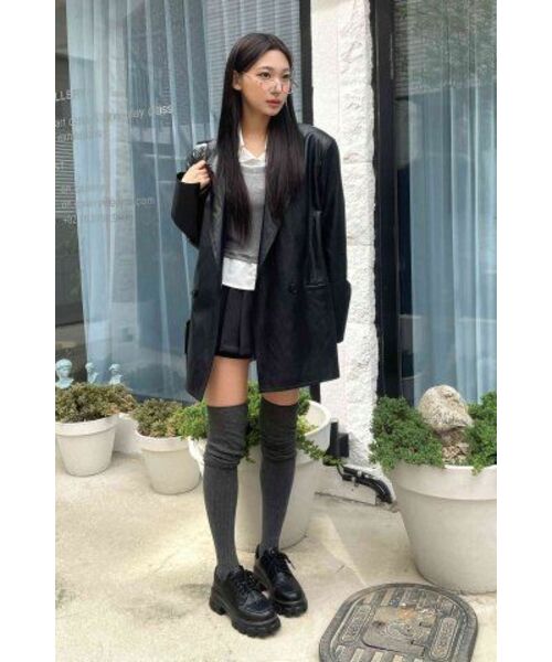 LEFTSEOUL（レフトソウル）の「シンセティックレザーオーバーサイズジャケット[ブラック]（ライダースジャケット・レディース・その他・FREE）」の10枚目の写真