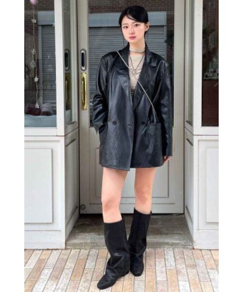 LEFTSEOUL（レフトソウル）の「シンセティックレザーオーバーサイズジャケット[ブラック]（ライダースジャケット・レディース・その他・FREE）」の16枚目の写真