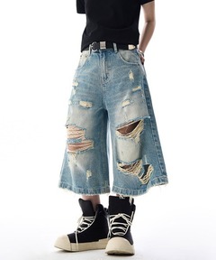 セール】TATTERED LAYERED DENIM HALF パンツ（デニムパンツ）｜Candy
