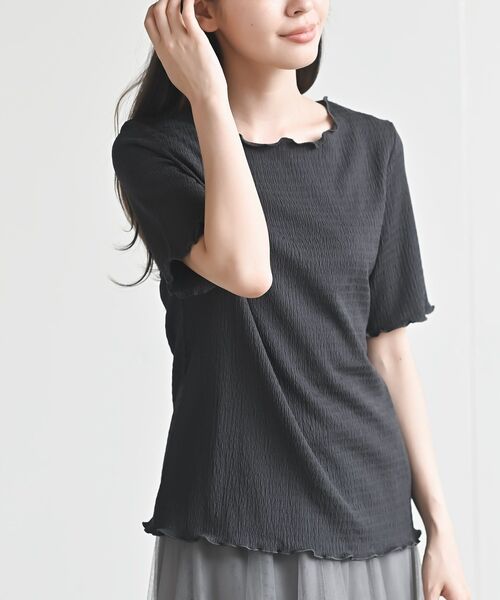 rps(アールピーエス)の「カット楊柳メローT(Tシャツ/カットソー・レディース・ブラック/ブラウン/チャコールグレー/アイボリー・フリー)」の1枚目の写真