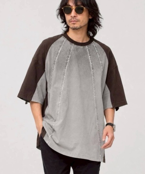 KAMINARI_TOKIO(カミナリトキオ)の「ヴィンテージ切替リメイク風Tシャツ(Tシャツ/カットソー・レディース・ブラック/ブラウン・FREE)」の2枚目の写真