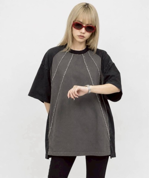 KAMINARI_TOKIO(カミナリトキオ)の「ヴィンテージ切替リメイク風Tシャツ(Tシャツ/カットソー・レディース・ブラック/ブラウン・FREE)」の4枚目の写真