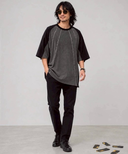 KAMINARI_TOKIO(カミナリトキオ)の「ヴィンテージ切替リメイク風Tシャツ(Tシャツ/カットソー・レディース・ブラック/ブラウン・FREE)」の9枚目の写真