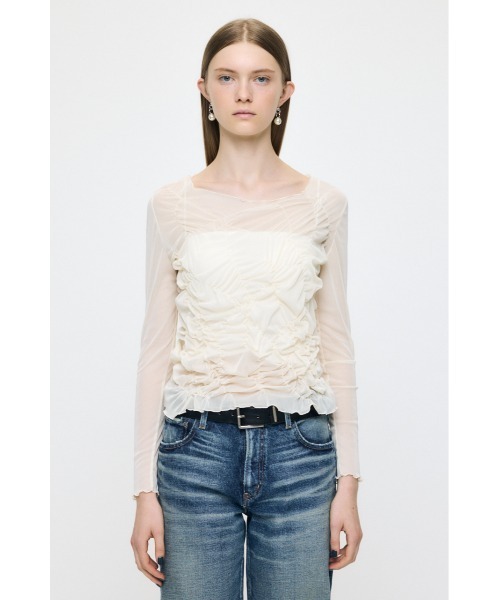 MOUSSY(マウジー)の「【26年AW新作】SHIRRING SHEER L/S Tシャツ(Tシャツ/カットソー・レディース・ブラウン系その他/アイボリー/ピンク・FREE)」の12枚目の写真