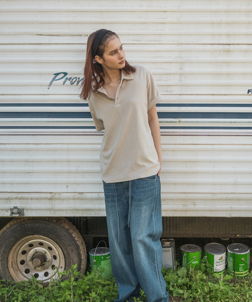 Terry Polo Shirt — oat beige