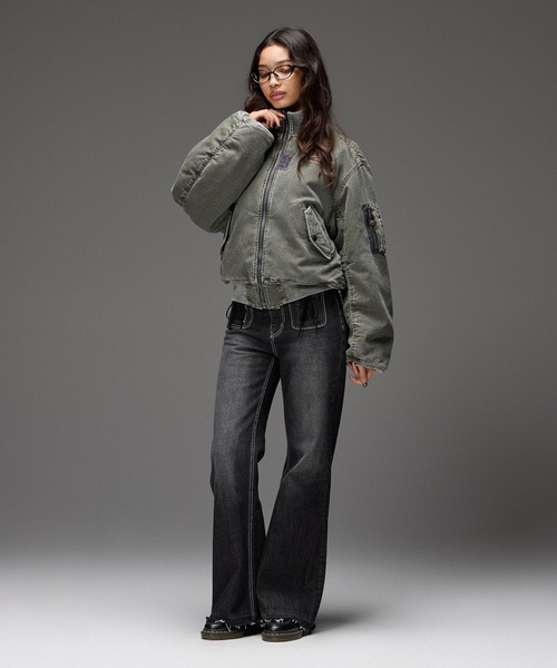 X-girl(エックスガール)の「REVERSIBLE FADED MA-1 JACKET(MA-1・レディース・ブラック/オリーブ・S/M)」の21枚目の写真