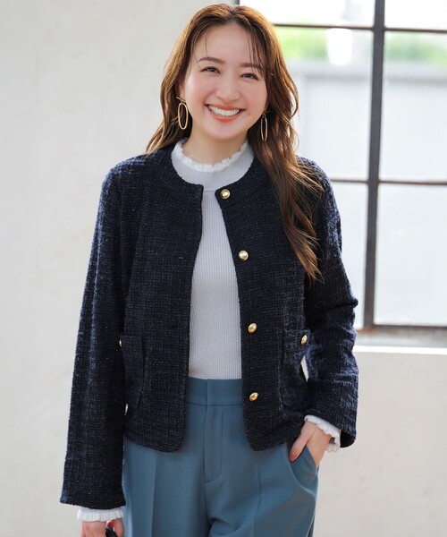 ANY SIS ノーカラーツイードジャケット M ANY SIS｜エニィスィスのノーカラージャケット（ツイード）通販 - ZOZOTOWN