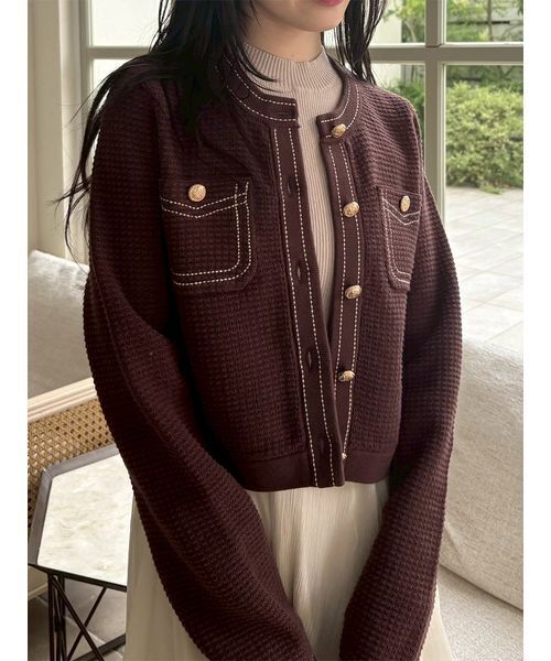 LILY BROWN(リリーブラウン)の「ラインディテールニットジャケット(ノーカラージャケット・レディース・ブラウン/ミント/ホワイト/ネイビー・F)」の18枚目の写真
