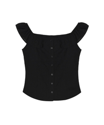 RUFFLE NECK SLEEVELESS TOP_BLACK