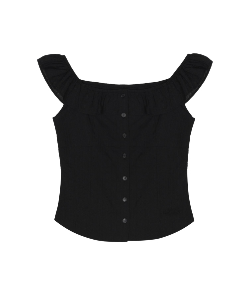 NICK&NICOLE(ニックアンドニコール)の「RUFFLE NECK SLEEVELESS TOP_BLACK(Tシャツ/カットソー・レディース・その他・FREE)」の1枚目の写真
