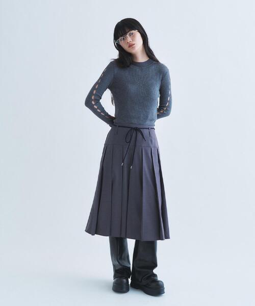 CODE A(コードエー)の「cut-out sleeve knit top(ニット/セーター・レディース・ライトグリーン/オフホワイト/グレー・00)」の9枚目の写真