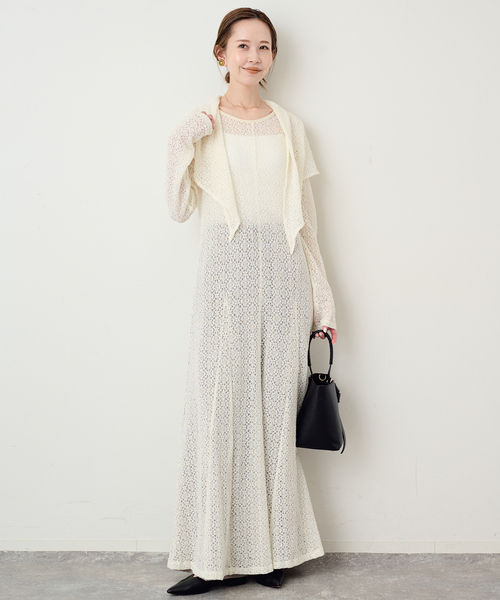 SLOBE IENA（スローブイエナ）の「《スカーフ付き》カットレースフレアワンピース（ワンピース・レディース・アイボリー/ブラック・FREE）」の9枚目の写真
