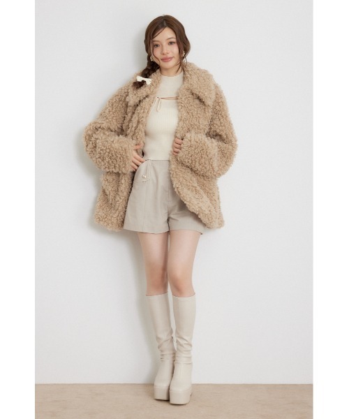 rienda(リエンダ)の「【AW先行アイテム】ステンカラーボアコート 秋服 冬服(ステンカラーコート・レディース・ブラウン/ピンク/ホワイト・FREE)」の9枚目の写真