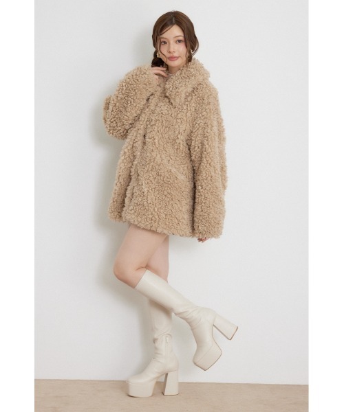 rienda(リエンダ)の「【AW先行アイテム】ステンカラーボアコート 秋服 冬服(ステンカラーコート・レディース・ブラウン/ピンク/ホワイト・FREE)」の10枚目の写真