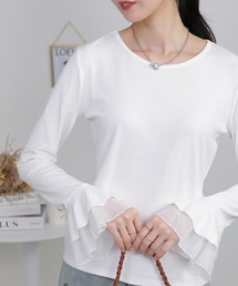 袖口フレア クルーネック長袖Tシャツ