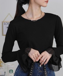 袖口フレア クルーネック長袖Tシャツ