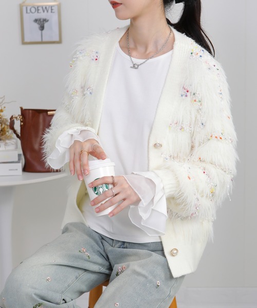 pumpkin port（パンプキンポート）の「袖口フレア クルーネック長袖Tシャツ（Tシャツ/カットソー・レディース・ホワイト/ブラック/ブラウン/グレー・M）」の7枚目の写真