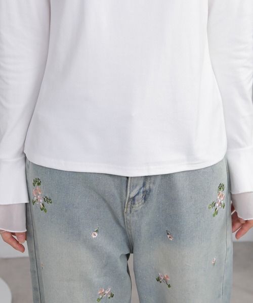 pumpkin port（パンプキンポート）の「袖口フレア クルーネック長袖Tシャツ（Tシャツ/カットソー・レディース・ホワイト/ブラック/ブラウン/グレー・M）」の14枚目の写真