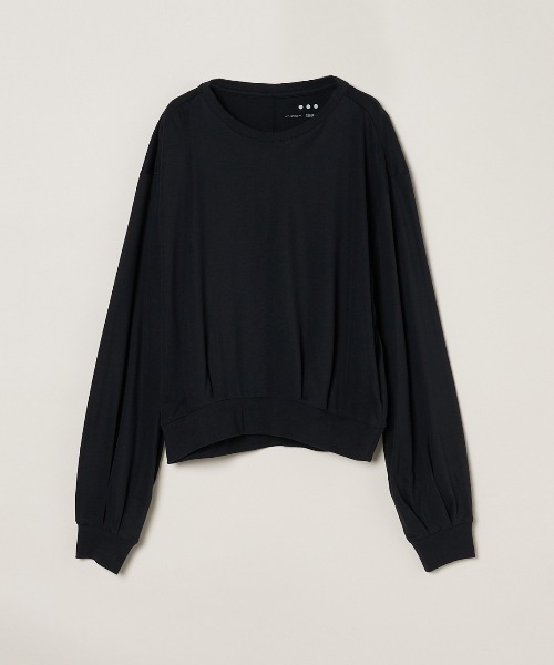 three dots(スリードッツ)の「スエードジャージー ボリュームトップス(Tシャツ/カットソー・レディース・アイボリー/ブラック・SMALL)」の2枚目の写真