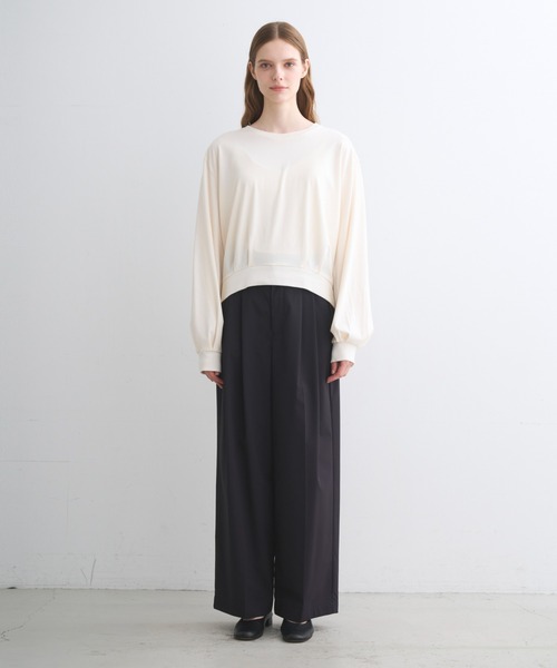 three dots(スリードッツ)の「スエードジャージー ボリュームトップス(Tシャツ/カットソー・レディース・アイボリー/ブラック・SMALL)」の8枚目の写真