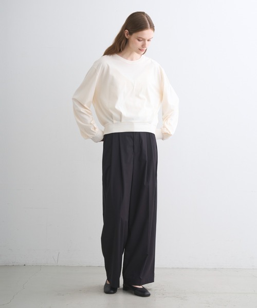 three dots(スリードッツ)の「スエードジャージー ボリュームトップス(Tシャツ/カットソー・レディース・アイボリー/ブラック・SMALL)」の6枚目の写真