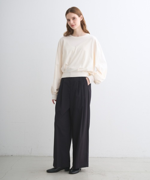 three dots(スリードッツ)の「スエードジャージー ボリュームトップス(Tシャツ/カットソー・レディース・アイボリー/ブラック・SMALL)」の7枚目の写真