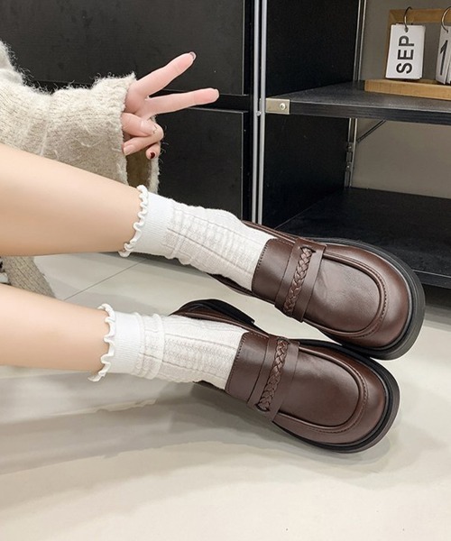 Miniministore(ミニミニストア)の「厚底ローファーレディース 韓国風美脚脚長(ローファー・レディース・ブラウン/ブラック・24.5cm/24.0cm/23.5cm/23.0cm/22.5cm)」の1枚目の写真