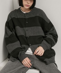 【Alfred Alex】Mix Yarn Knit Cardigan / オーバーサイズ ミックスヤーン クルーネック ニットカーディガン