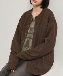 【Alfred Alex】Mix Yarn Knit Cardigan / オーバーサイズ ミックスヤーン クルーネック ニットカーディガン