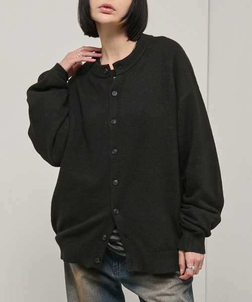 Alfred Alex（アルフレッドアレックス）の「【Alfred Alex】Mix Yarn Knit Cardigan / オーバーサイズ ミックスヤーン クルーネック ニットカーディガン（カーディガン/ボレロ・メンズ・チャコール/ブラウン系/レッド系/ブラック系/スミクロ・L/M）」の6枚目の写真