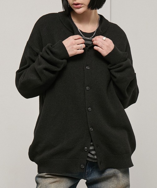 Alfred Alex（アルフレッドアレックス）の「【Alfred Alex】Mix Yarn Knit Cardigan / オーバーサイズ ミックスヤーン クルーネック ニットカーディガン（カーディガン/ボレロ・メンズ・チャコール/ブラウン系/レッド系/ブラック系/スミクロ・L/M）」の8枚目の写真