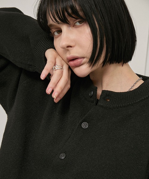 Alfred Alex（アルフレッドアレックス）の「【Alfred Alex】Mix Yarn Knit Cardigan / オーバーサイズ ミックスヤーン クルーネック ニットカーディガン（カーディガン/ボレロ・メンズ・チャコール/ブラウン系/レッド系/ブラック系/スミクロ・L/M）」の10枚目の写真