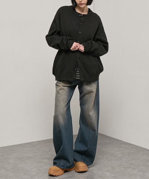 Alfred Alex（アルフレッドアレックス）の「【Alfred Alex】Mix Yarn Knit Cardigan / オーバーサイズ ミックスヤーン クルーネック ニットカーディガン（カーディガン/ボレロ・メンズ・チャコール/ブラウン系/レッド系/ブラック系/スミクロ・L/M）」の11枚目の写真