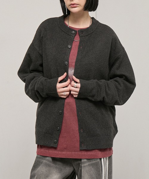 Alfred Alex（アルフレッドアレックス）の「【Alfred Alex】Mix Yarn Knit Cardigan / オーバーサイズ ミックスヤーン クルーネック ニットカーディガン（カーディガン/ボレロ・メンズ・チャコール/ブラウン系/レッド系/ブラック系/スミクロ・L/M）」の14枚目の写真