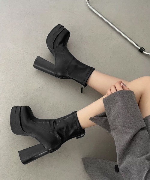 Miniministore(ミニミニストア)の「厚底ストレッチブーツ太ヒールブーティ美脚(ブーツ・レディース・ブラック系2/ブラック系1・23.0cm/22.5cm/24.0cm/23.5cm/24.5cm)」の6枚目の写真