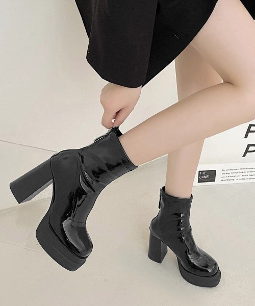 Miniministore(ミニミニストア)の「厚底ストレッチブーツ太ヒールブーティ美脚(ブーツ・レディース・ブラック系2/ブラック系1・23.0cm/22.5cm/24.0cm/23.5cm/24.5cm)」の18枚目の写真
