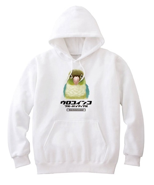 Moftique(モフティック)の「Moftique(モフティック) プルパーカー スウェット 裏毛 ウロコインコ ブルーパイナップル 鳥 ペット アニマル プリント トップス メンズ ユニセックス(パーカー・メンズ・ホワイト/ヘザーグレー/ブラック・M/L/XL)」の2枚目の写真