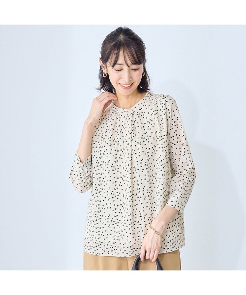 StyleNote(スタイルノート)の「綿素材の裏カットソー付きタックブラウス(シャツ/ブラウス・レディース・ネイビー/オフホワイト/アイボリー系/ホワイト系その他・L/M/S)」の3枚目の写真